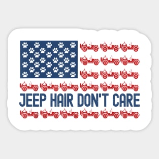 Jeep Hair Don't Care American Flag Jeep Dog Lover Sticker